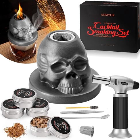 Cocktail Smoker Kit with Torch, Anmyox Whiskey Smoker Infuser Kit with Gift Box, Bourbon Whiskey Set Gift for Men,Skull old Fashioned Smoker Kit for Your Friends, Husband, Dad.（No Butane） in Kuwait