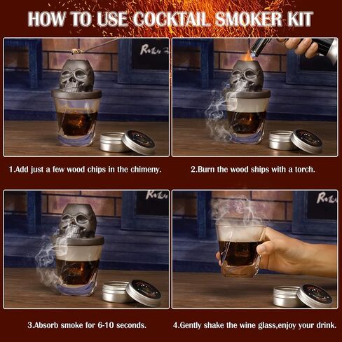 Cocktail Smoker Kit with Torch, Anmyox Whiskey Smoker Infuser Kit with Gift Box, Bourbon Whiskey Set Gift for Men,Skull old Fashioned Smoker Kit for Your Friends, Husband, Dad.（No Butane） in Kuwait
