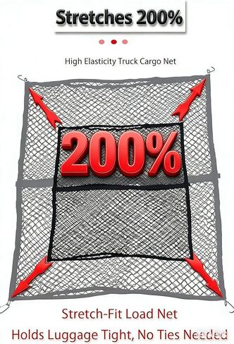 شبكة شحن مزدوجة الطبقة 4'x5 'سرير الشباك شبكة منظم قابلة للتمديد إلى 7'x9' مرنة مع 6 خطافات تثبيت للشحنات الآمنة مناسبة لشاحنات الالتقاط وسيارات الدفع الرباعي وسيارة السيدان [1.2 * 1.5m] in Kuwait