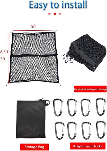شبكة شحن مزدوجة الطبقة 4'x5 'سرير الشباك شبكة منظم قابلة للتمديد إلى 7'x9' مرنة مع 6 خطافات تثبيت للشحنات الآمنة مناسبة لشاحنات الالتقاط وسيارات الدفع الرباعي وسيارة السيدان [1.2 * 1.5m] in Kuwait