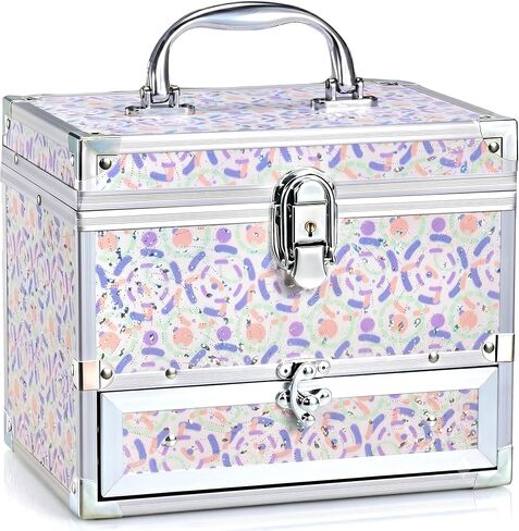 Hododou Girls Jewelry Box Organizer with Drawer & Mirror, Shiny Pink Style Lockable Storage Case for Kid or Little Girls Jewelry and Hair Accessories in Kuwait