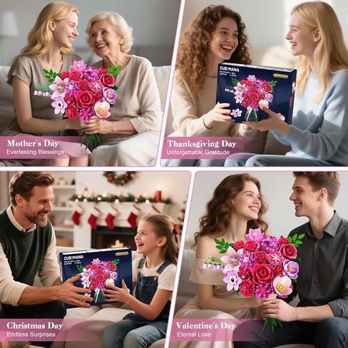 Flowers Bouquet Building Set with Light - 21 Rose Red Botanical Collection Building Block Set for Adults, 832 PCS Flower Plant Kit for Home Decor, for Her Women Girls Kids 12+ in Saudi Arabia