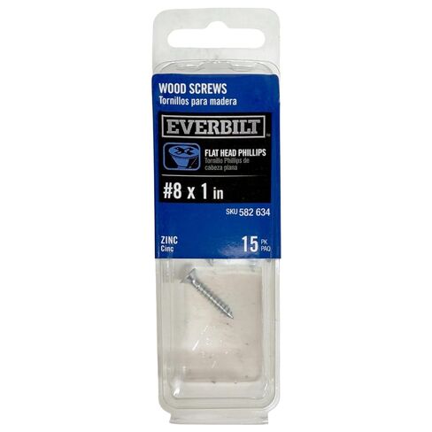 Everbilt Flat Head Phillips Drive Wood Screws #8 x 1 in Zinc, Pack of 15 pcs in Kuwait