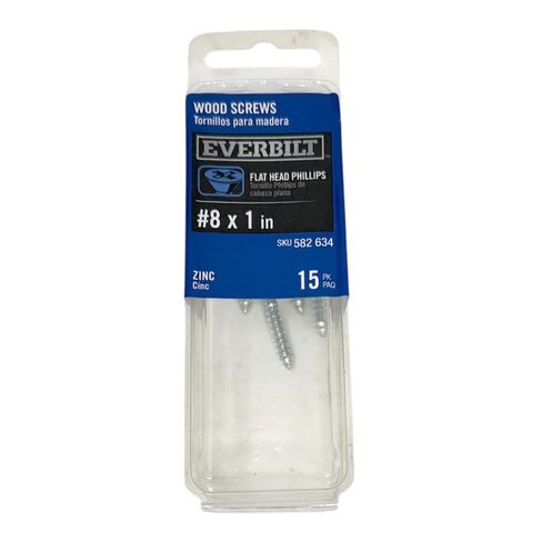 Everbilt Flat Head Phillips Drive Wood Screws #8 x 1 in Zinc, Pack of 15 pcs in Kuwait