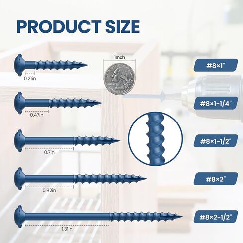 مجموعة متنوعة من براغي ثقب الجيب 1000 قطعة من Kryonix، 5 مقاسات #8 × 1,1-1/4 بوصة، 1-1/2 بوصة، 2 بوصة، 2-1/2 بوصة، براغي خشبية مطلية مضادة للصدأ، براغي مع طرف التنصت الذاتي، تتضمن لقمة محرك 150 مم in Kuwait