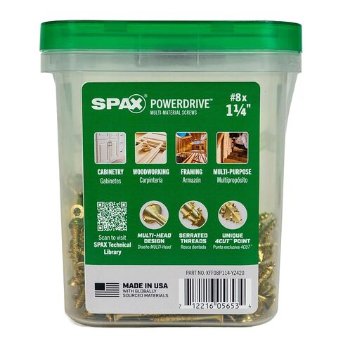 SPAX #8 x 1-1/4" PowerDrive Interior Flat Head Construction Wood Screws (420 pcs) T25 T-Star Yellow Zinc Framing Fast-Start Sharp Point Clean Flush Finish Bit Included in Kuwait