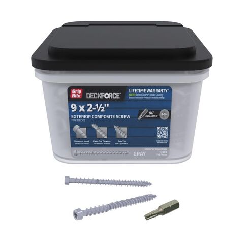 براغي سطح مركب خارجي من Grip-Rite DeckForce لمشاريع PVC والسطح المركب - براغي مطلية بالنانو - طرف منشار T-17 - رمادي - #9 × 2-1/2 بوصة - دلو 10 رطل - GRDFCS212HAG10BK in Kuwait