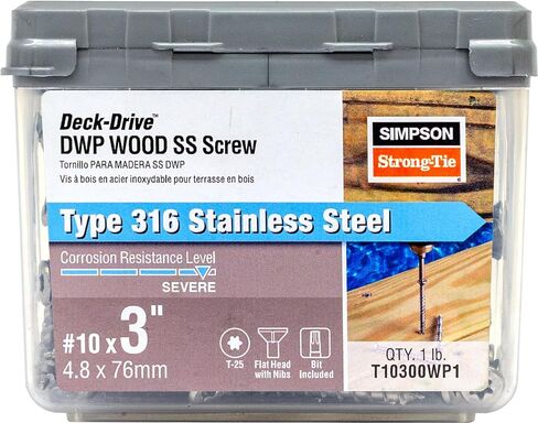 برغي Simpson Strong-Tie T10300WP1 Deck-Drive DWP Wood SS - #10 × 3 بوصة. T-25، رأس مسطح، النوع 316 (1 رطل) in Kuwait