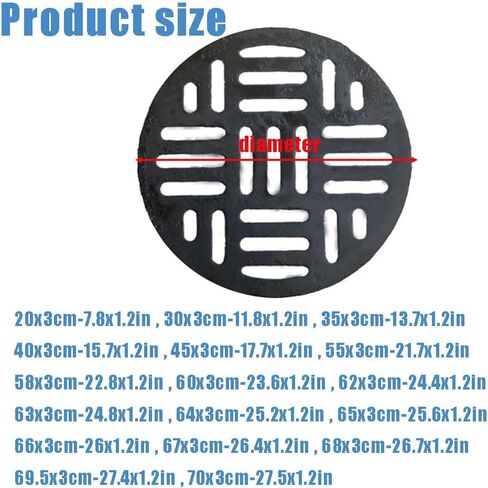 Heavy-Duty Cast Iron Drain Grate - 8" to 27" Sewer Covers for Driveway & Concrete - Durable Replacement Grates for Efficient Water Drainage (30x3cm-11.8x1.2in),30x3cm-11.8x1.2in in Kuwait