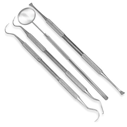 4 Pcs Dental Scraper for Tartar and Plaque, Tooth Scraper, Dental Mirror & Scaler Set - Complete Stainless Steel Dental Tools Kit for Teeth Cleaning - 1 Pack in Kuwait