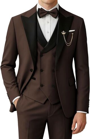 Mens 3 Piece Tuxedo Suit Slim Fit Wedding Prom Dinner Tuxedo for Men Double Breasted Suits Set with Bow Tie in Saudi Arabia