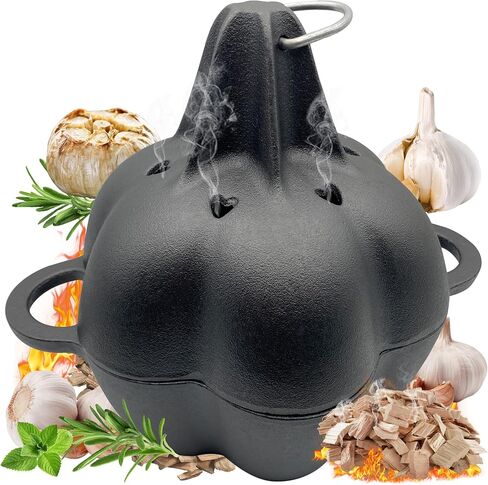 Garlic Roaster & Smoker Box for Grill Oven, All-Season Cast Iron Steamer Pot, Perfect for Oven and BBQ, for Smoky, Flavorful Vegetables, Meats or Wood Chips, Garlic Potato Cooker in Kuwait