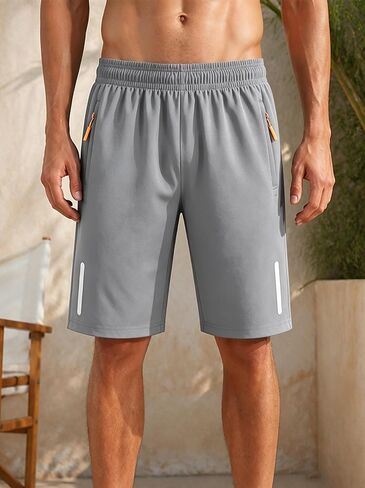 Men's Quick Drying Sports Shorts, Lightweight Running Shorts with Zippered Pockets and Reflective Stripes, Casual in Kuwait