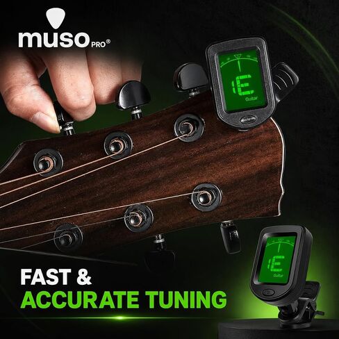 Guitar Tuner Clip On – Chromatic Tuner for Acoustic Electric Guitar, Bass, Violin, Ukulele, Banjo & Mandolin – Fast Accurate Headstock Instrument Tuner with 10 Black Picks in Kuwait
