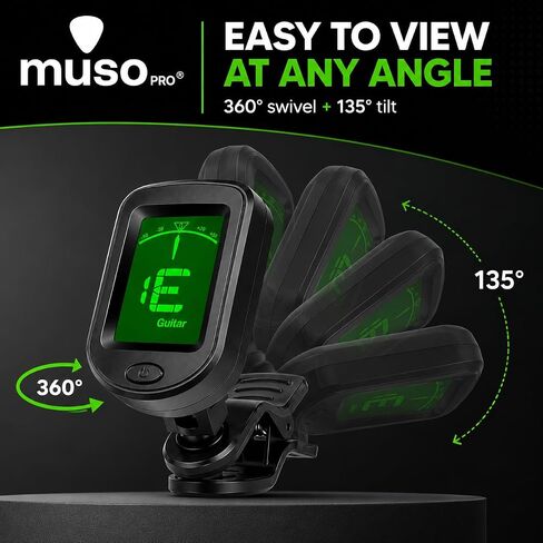 Guitar Tuner Clip On – Chromatic Tuner for Acoustic Electric Guitar, Bass, Violin, Ukulele, Banjo & Mandolin – Fast Accurate Headstock Instrument Tuner with 10 Black Picks in Kuwait