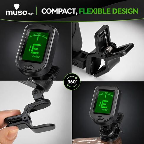 Guitar Tuner Clip On – Chromatic Tuner for Acoustic Electric Guitar, Bass, Violin, Ukulele, Banjo & Mandolin – Fast Accurate Headstock Instrument Tuner with 10 Black Picks in Kuwait