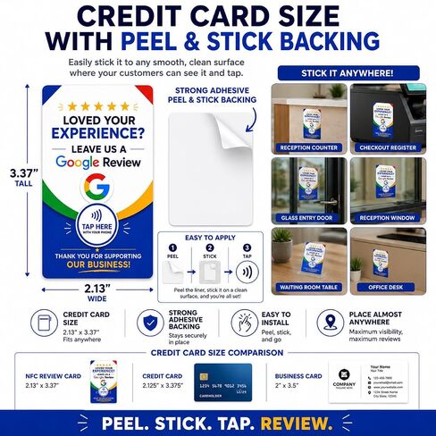 Google Review NFC Card for Business Reviews – Custom Programmed Tap Card with Adhesive Backing, NFC Review Card for Google Business Profile, Works with Most Smartphones, Credit Card Size, 1 Card in Saudi Arabia
