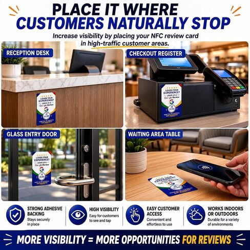Google Review NFC Card for Business Reviews – Custom Programmed Tap Card with Adhesive Backing, NFC Review Card for Google Business Profile, Works with Most Smartphones, Credit Card Size, 1 Card in Saudi Arabia