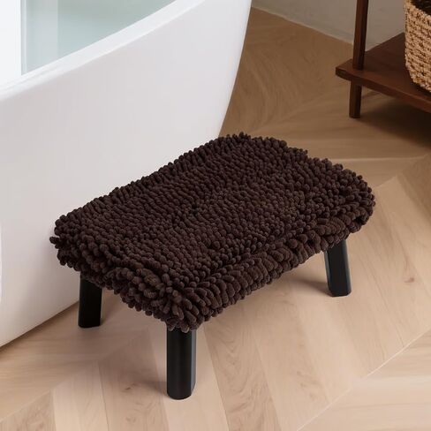 Sunlit One Step Stool with Absorbent Chenille, Stool Holds up to 550 lbs, Non-Slip Wood Foot Stool, Wooden Step Stool for Adults, Step Stools for Kids, Kitchen Bathroom Bedroom, Dark Chocolate in Saudi Arabia