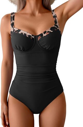 B2prity Women's One Piece Swimsuits Tummy Control Bathing Suits Push Up Swim Suit Color Block Swimwear in Saudi Arabia