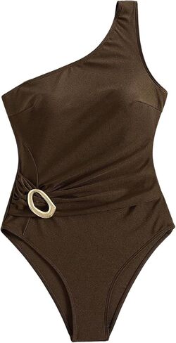 SHENHE Women's One Piece Swimsuit Tummy Control One Shoulder Metal Ring Bathing Suit in Kuwait
