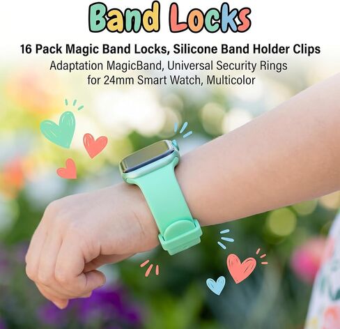 16 قطعة من أقفال الشريط السحري، مشابك حامل من السيليكون لسوار MagicBand، حلقات أمان عالمية للساعة الذكية مقاس 24 مم، متعددة الألوان in Kuwait