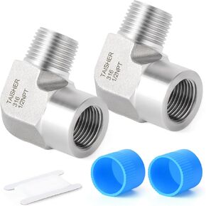 TAISHER 2pcs 316L SS 90 Degree Elbow,1/2"FNPTx1/2"MNPT Forged Pipe | High Pressure Hydraulic Hose Adapter Connector,Thread Pipe Fitting for Hydraulic Air Oil Water Lines in Kuwait