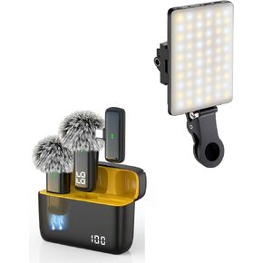NPTCL Wireless Microphone for iPhone Android & Sefie Light for Phone, Content Creator Kit for Vlogging Livestreaming in Saudi Arabia