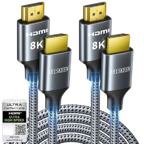 كابل ARISKEEN 8K HDMI 6FT 2-Pack، كابل HDMI 2.1 عالي السرعة 48 جيجابت في الثانية، 8K 60 هرتز، 4K 120 هرتز 144 هرتز يدعم HDR 10، HDCP 2.2 2.3، eARC، DTS:X، سلك HDMI مجدول متوافق مع الكمبيوتر المحمول/HDTV - 6 أقدام in Kuwait