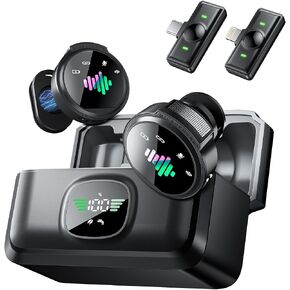 Wireless Lavalier Microphone with Charging Case, LED Display, Dual Mics, Compatible with iPhone and USB-C Devices in Kuwait