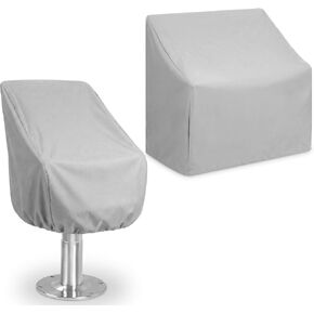 2 Pack Gray Boat Seats Covers Set 600d Marine Waterproof UV Protection 24"x 22" x 24" Captain Seat Cover 36" x 20" x 36" Swing Back Seat Cover in Kuwait