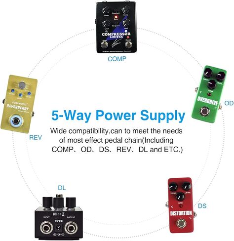 LEKATO Pedal Power Supply Adapter 9V DC 1A - 5 Way Daisy Chain Cables for Effect Pedal in Kuwait