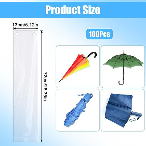 Xindojuz 100 PCS Clear Umbrella Bags, 28.35 × 5.12 Inch Long Disposable Wet Umbrellas Bags Replacement Refills, Waterproof Umbrella Cases Disposable Covers Long Rain Umbrellas Sleeves in Kuwait