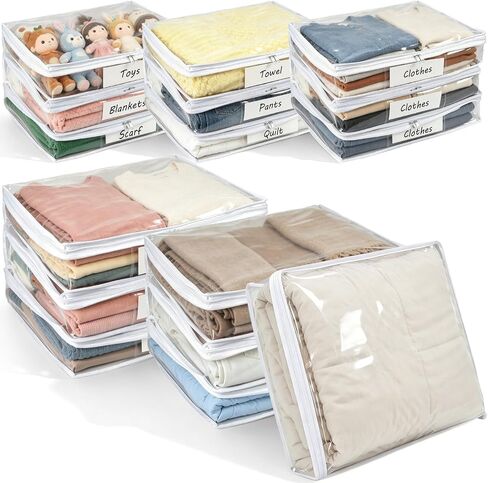 16 Pack Clear Storage Bags with Zipper, Plastic Storage Bags for Clothes Bed Sheets Pillows Comforters Sweaters (15.7 x 13.8 x 3.9 Inch, White） in Kuwait