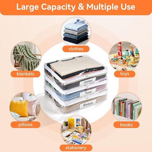 16 Pack Clear Storage Bags with Zipper, Plastic Storage Bags for Clothes Bed Sheets Pillows Comforters Sweaters (15.7 x 13.8 x 3.9 Inch, White） in Kuwait