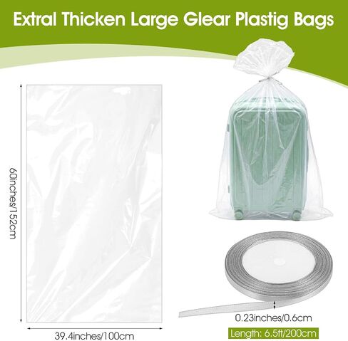 20Pcs Large Clear Plastic Bags, 40" x 60" Moistureproof Dustproof Large Storage Bags, Reusable Luggage Storage Bag for Luggage, Suitcase, Furniture (Including 1 Roll Ribbon) in Kuwait