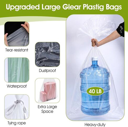 20Pcs Large Clear Plastic Bags, 40" x 60" Moistureproof Dustproof Large Storage Bags, Reusable Luggage Storage Bag for Luggage, Suitcase, Furniture (Including 1 Roll Ribbon) in Kuwait