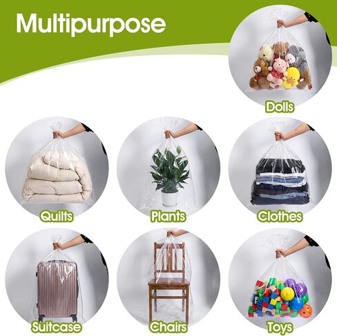 20Pcs Large Clear Plastic Bags, 40" x 60" Moistureproof Dustproof Large Storage Bags, Reusable Luggage Storage Bag for Luggage, Suitcase, Furniture (Including 1 Roll Ribbon) in Kuwait