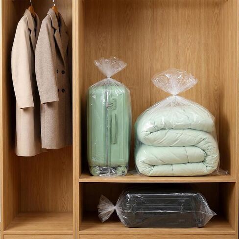 20Pcs Large Clear Plastic Bags, 40" x 60" Moistureproof Dustproof Large Storage Bags, Reusable Luggage Storage Bag for Luggage, Suitcase, Furniture (Including 1 Roll Ribbon) in Kuwait