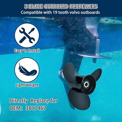 محركات فولفو Penta SX مقاس 14 بوصة × 23 بوصة بقدرة 130-300 حصان OEM ترقية المروحة الخارجية من الألومنيوم 3 شفرات 19 سنًا، RH in Kuwait