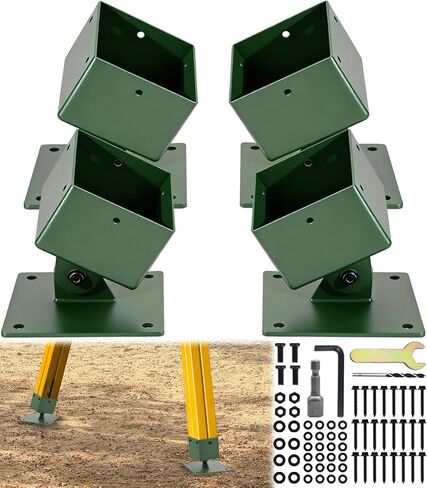 Heavy Duty Adjustable Swing Set Brackets, Swing Set Hardware with Mounting Hardware, Suitable for 4"x4" (Actual 3.6"x3.6") Wood Legs, Including 4 Pack Swing Brackets Base, Swing Set kit Green in Kuwait