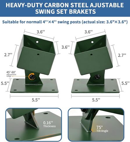Heavy Duty Adjustable Swing Set Brackets, Swing Set Hardware with Mounting Hardware, Suitable for 4"x4" (Actual 3.6"x3.6") Wood Legs, Including 4 Pack Swing Brackets Base, Swing Set kit Green in Kuwait