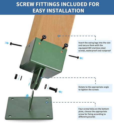 Heavy Duty Adjustable Swing Set Brackets, Swing Set Hardware with Mounting Hardware, Suitable for 4"x4" (Actual 3.6"x3.6") Wood Legs, Including 4 Pack Swing Brackets Base, Swing Set kit Green in Kuwait