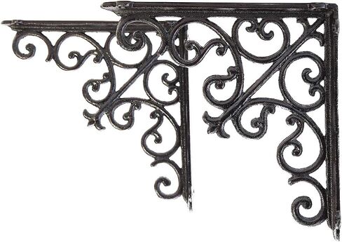 Sungmor 2PC 7.1 Inch Heavy Duty Decorative Brackets for Shelves, Vintage Victorian Cast Iron Shelf Bracket, Sturdy Black L Shape Metal Corner Brace Shelf Supporter, Wall Mounted Floating Shelf Bracket in Kuwait