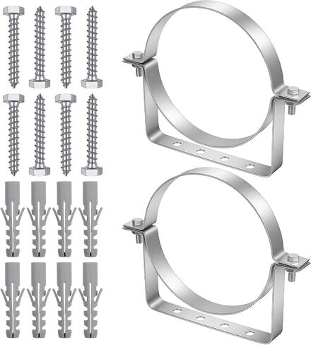 2PCS Heavy Duty 8 Inch Pipe Supports, Stainless Steel Split Ring Pipe Hanger with Wall Mount Screws for Secure Chimney Vent Installation - Silver Finish in Kuwait