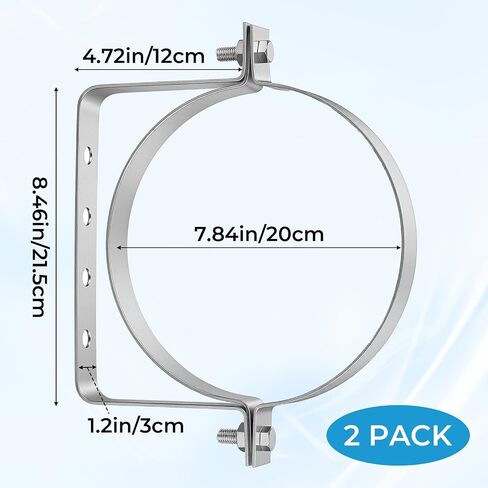 2PCS Heavy Duty 8 Inch Pipe Supports, Stainless Steel Split Ring Pipe Hanger with Wall Mount Screws for Secure Chimney Vent Installation - Silver Finish in Kuwait