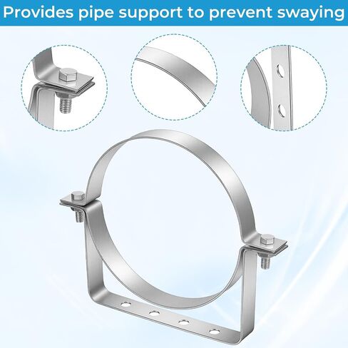 2PCS Heavy Duty 8 Inch Pipe Supports, Stainless Steel Split Ring Pipe Hanger with Wall Mount Screws for Secure Chimney Vent Installation - Silver Finish in Kuwait