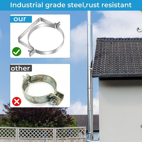 2PCS Heavy Duty 8 Inch Pipe Supports, Stainless Steel Split Ring Pipe Hanger with Wall Mount Screws for Secure Chimney Vent Installation - Silver Finish in Kuwait