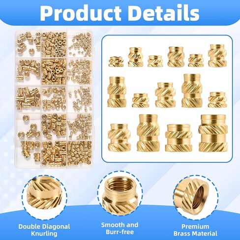 400PCS Brass Threaded Inserts, Premium Metric Heat Set Insert M2 M2.5 M3 M4 M5 M6 - Perfect Assortment for 3D Printing Projects, Brass Heat Set Insert for Plastic and 3D Printing in Kuwait