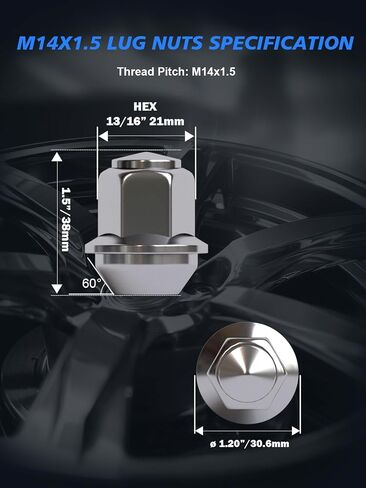 M14X1.5 Lug Nuts - 20pcs OEM Wheel Lug Nut Set, Compatible with 2015-2023 Mustang/Edge, 2017-2022 GT, 2020-2023 Explorer/Aviator, Chrome Acorn Wheel Nuts in Kuwait